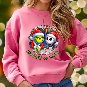 Grinch & Jack Skellington Christmas Sweater – Funny Holiday Sweatshirt Heliconia