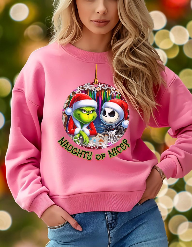 Grinch & Jack Skellington Christmas Sweater – Funny Holiday Sweatshirt Heliconia