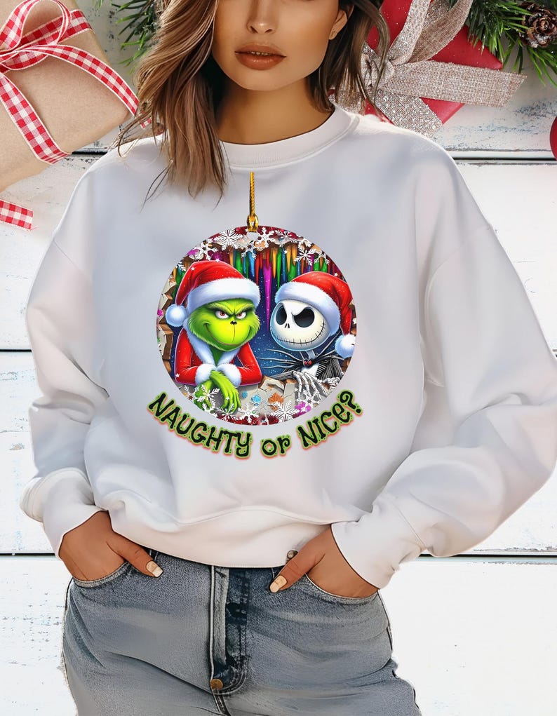 Grinch & Jack Skellington Christmas Sweater – Funny Holiday Sweatshirt White