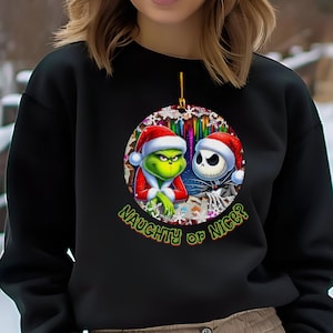 Grinch & Jack Skellington Christmas Sweater – Funny Holiday Sweatshirt Black