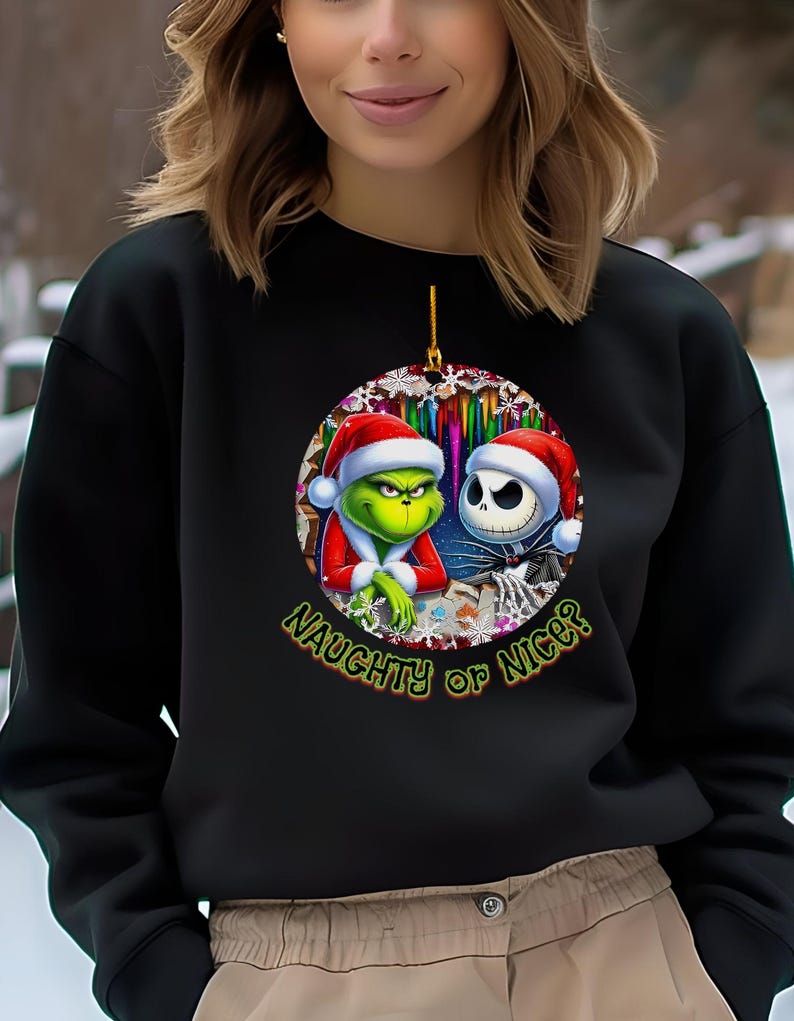 Grinch & Jack Skellington Christmas Sweater – Funny Holiday Sweatshirt Black