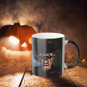 Freddy Krueger Heat-Sensitive Color Changing Mug - Magic Photo Mug, Halloween Color Changing Coffee Cup, Customizable Photo Magic Mug