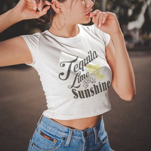 Tequila Lime and Sunshine - Ladies Crop Tops, Festival Tank Top or Rave Tank Top, Country Crop Tops, Pink Crop Tops, Black Crop Tops