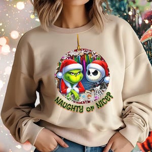 Grinch & Jack Skellington Christmas Sweater – Funny Holiday Sweatshirt Sand