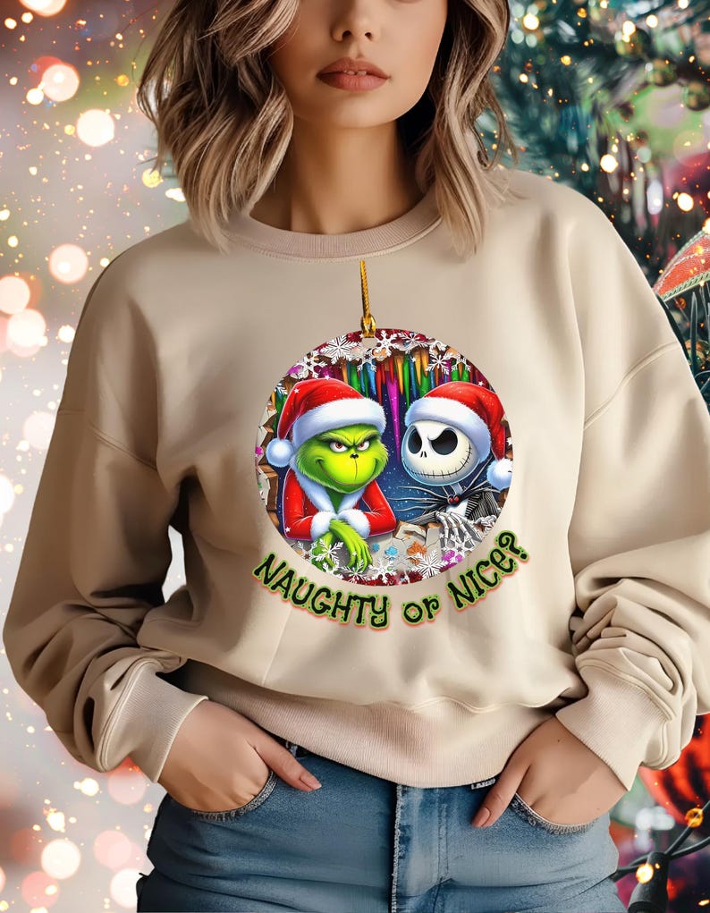Grinch & Jack Skellington Christmas Sweater – Funny Holiday Sweatshirt Sand