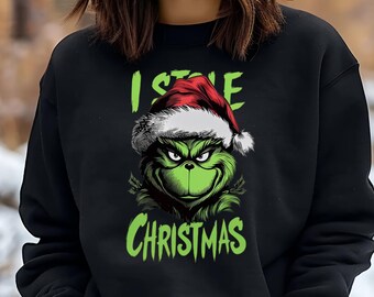 Sudadera navideña del Grinch "Robé la Navidad" – Sudadera con estampado divertido para las fiestas