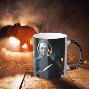 Michael Myers Heat-Sensitive Color Changing Mug - Magic Photo Mug, Halloween Color Changing Coffee Cup, Customizable Photo Magic Mug