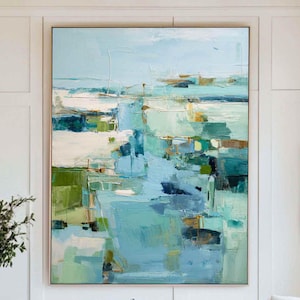 Blue & Green Abstract Painting: Contemporary Textured Canvas Art