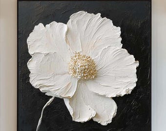 Minimalist Floral Black & White Painting Gold Texture Wall Art  Large Flower Wall Art 3D Texture Painting on Canvas Modern Decor Painting