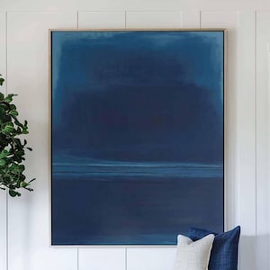 Großes blaues abstraktes Ölgemälde: Marine Minimalistische Texturkunst