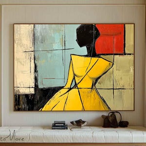 Colorful Female Figure Painting Original Woman Figurative Canvas Art Yellow Texture Painting Wabi Sabi Wall Art Abstract Portrait Painting