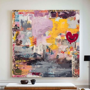 Vibrant Abstract Pop Art Canvas Modern Street Graffiti Wall Art Abstract Graffiti Colorful Painting Large Textured Painting Fashion Decor