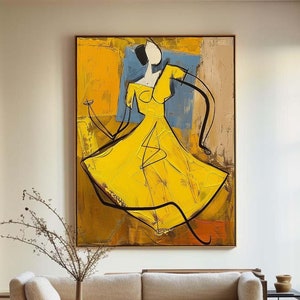Woman Figure Painting Original Framed Art Abstract Portrait Painting Female Figurative Canvas Art Yellow Texture Wall Art Fashion Wall Decor