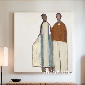 Neutral Abstract Figure Painting Minimalist Couple Figurative Canvas ...
