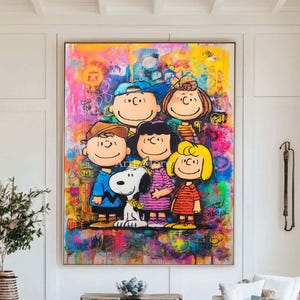 Toile pop art Snoopy Charlie Brown, personnage de dessin animé abstrait, peinture graffiti, art de rue coloré