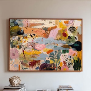 Groot abstract landschapsolieverfschilderij grillige natuur muurkunst levendig gestructureerd canvas voor woonkamer
