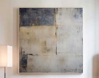 Wabi Sabi Wall Art Blue Abstract Painting on Canvas Gray Beige & Blue Textured Wall Art Neutral Abstract Painting Mid-Century Modern Art