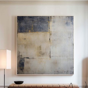 Blue Abstract Painting on Canvas: Wabi Sabi Textured Wall Art