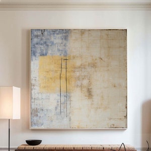 Beige & Blue Abstract Texture Painting: Modern Wabi Sabi Wall Art