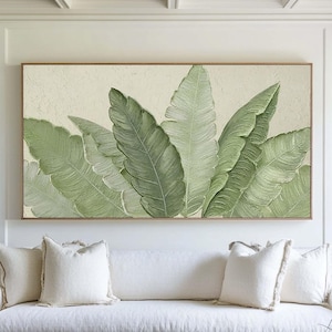 Green Leaf Texture Canvas Art: Large Minimalist Boho Painting