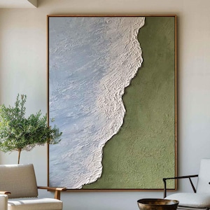 Textured Ocean Wave Painting: Green & Blue Coastal Wall Art