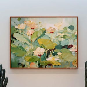 Modern Botanical Textured Painting Large Abstract Floral Canvas Art Green Garden Landscape Art