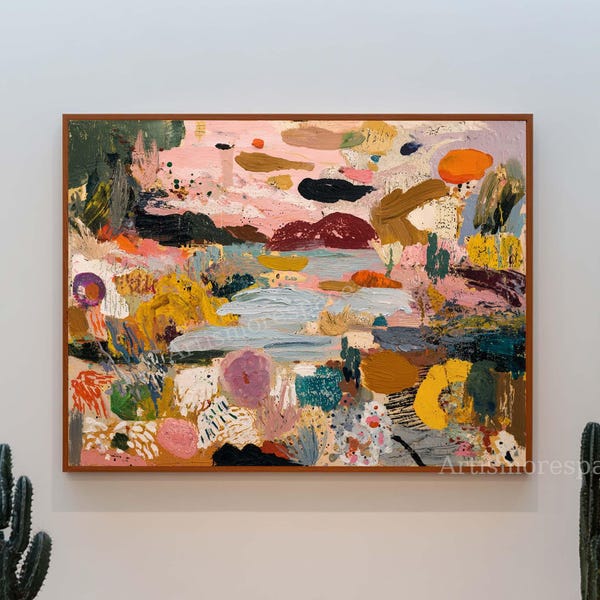 Vibrant Garden Landscape Canvas Art Large Textured Colorful Painting Abstract Nature Artwork