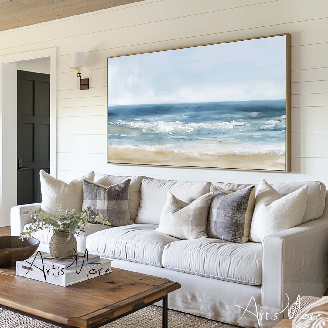 Original Ocean Wave Oil Painting on Canvas Large Blue Wall Art Blue ...