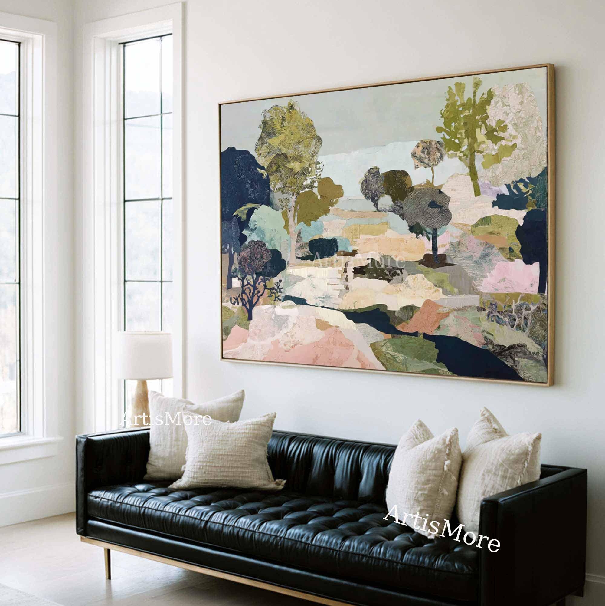 Country Abstract Original Abstract Countryside Landscape Oil Canvas Soft Green Pastoral ...