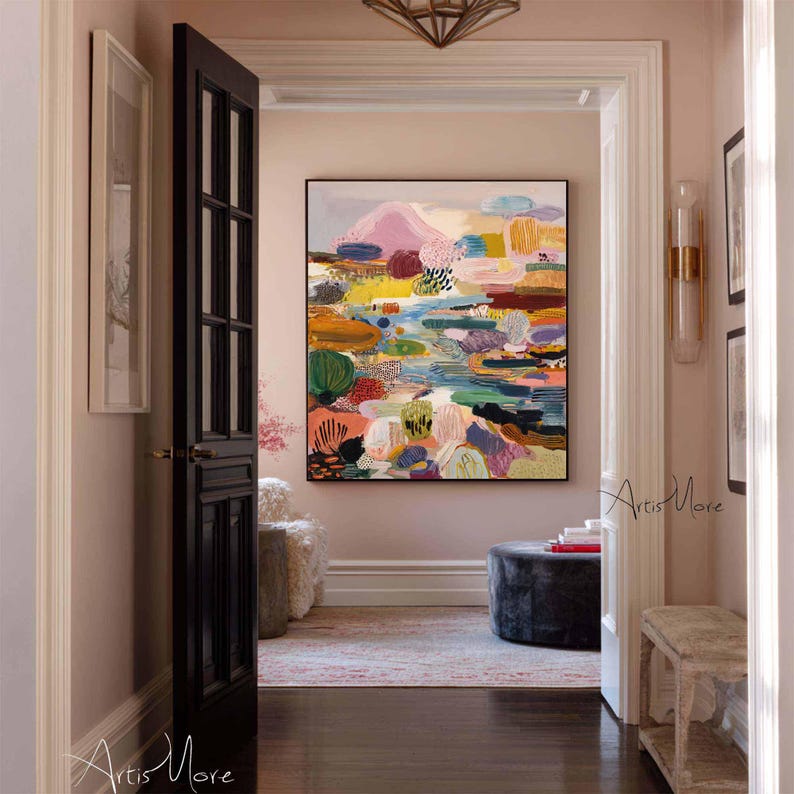 Colorful Abstract Landscape Painting Modern Textured Wall Art Vibrant ...