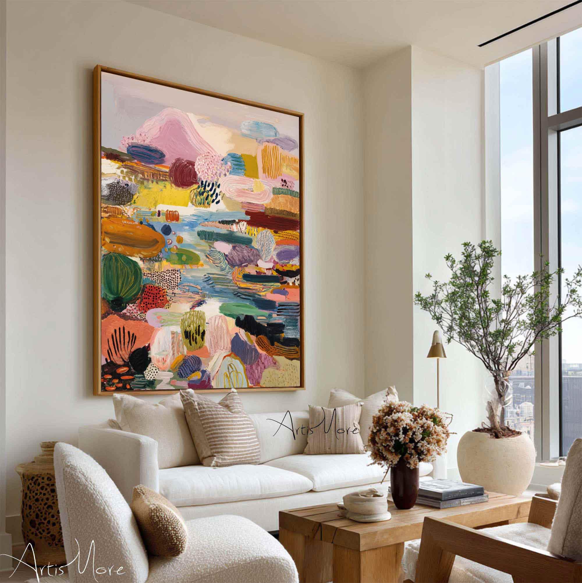 Colorful Abstract Landscape Painting Modern Textured Wall Art Vibrant ...