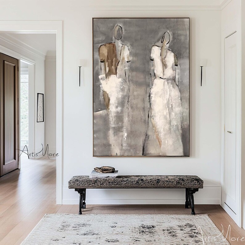 Wabi Sabi Women Figure Painting Large Beige Abstract Figurative Canvas ...