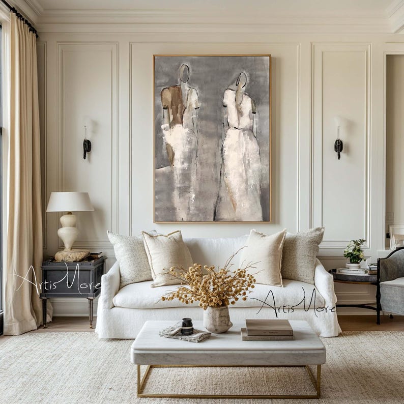 Wabi Sabi Women Figure Painting Large Beige Abstract Figurative Canvas ...