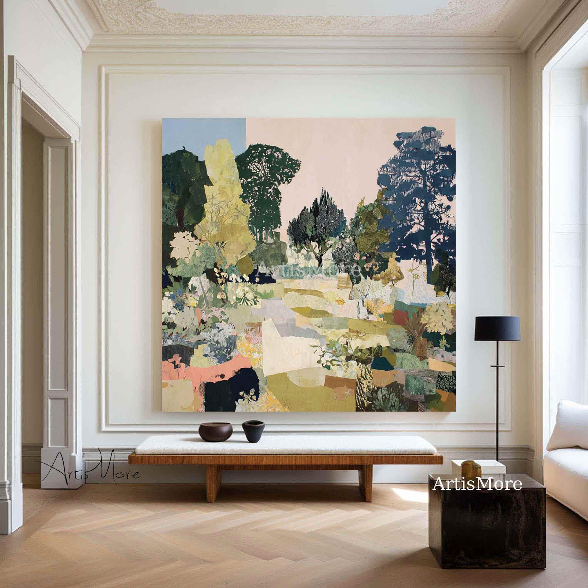Original Abstract Woodland Landscape Oil Painting Soft Green Modern ...
