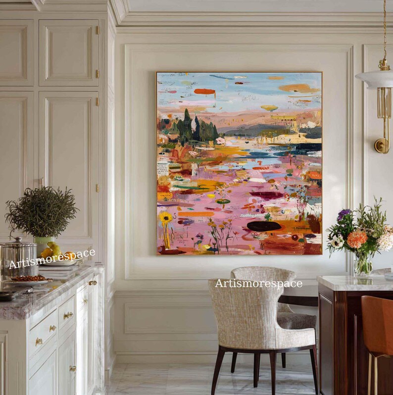 Large Abstract Landscape Oil Painting Colorful Pastel Texture Wall Art ...