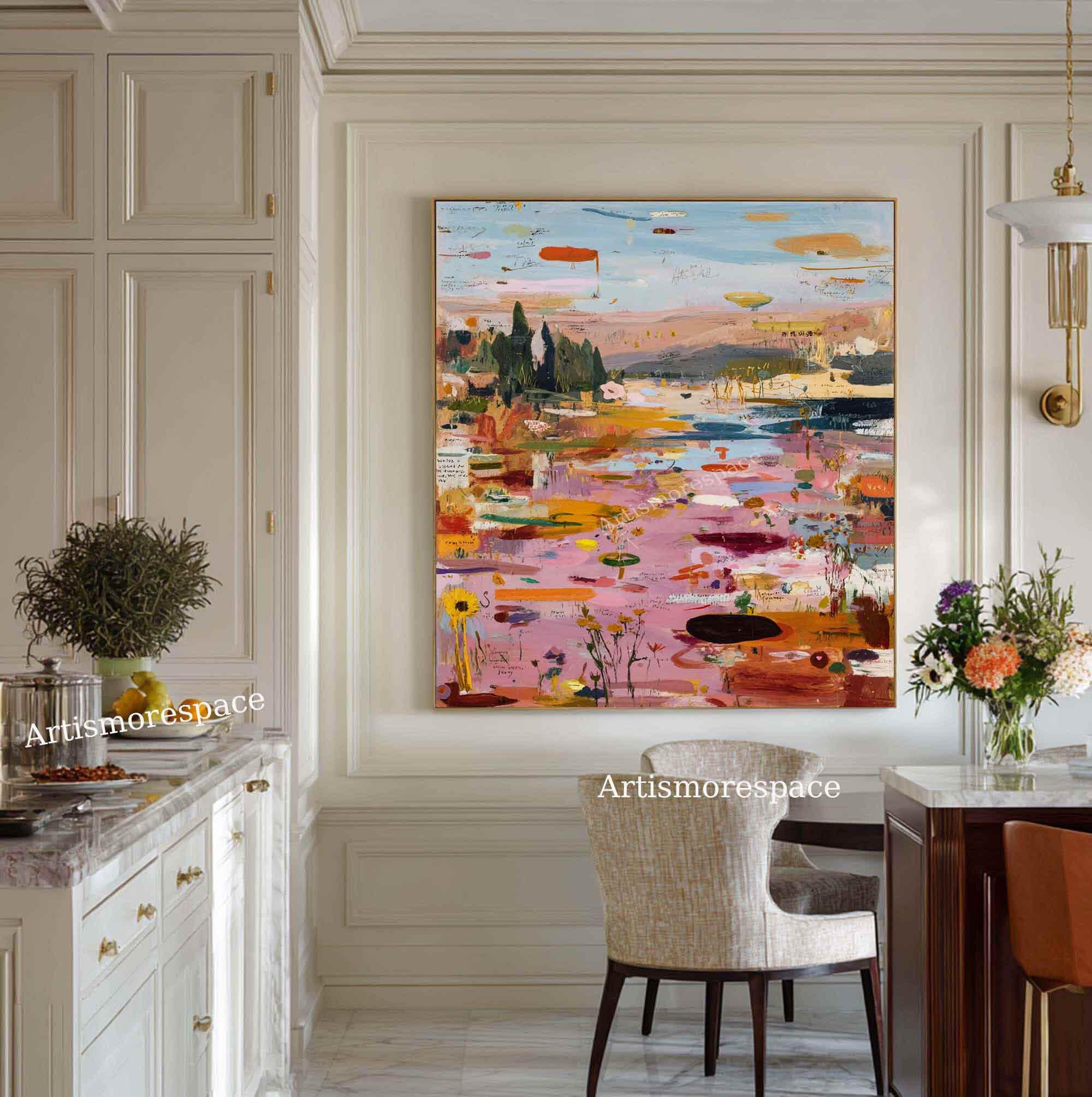 Large Abstract Landscape Oil Painting Colorful Pastel Texture Wall Art ...