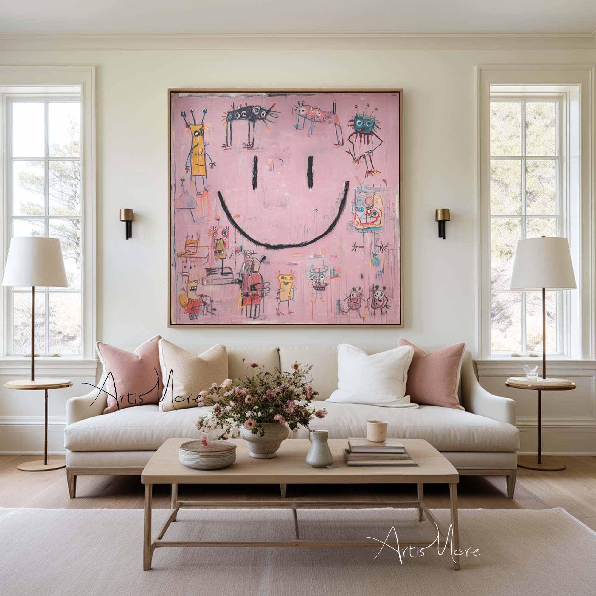 抽象アート キャンバス スマイリーフェイス 抽象アート キャンバス スマイリーフェイス Smiley Face 1, 絵画 Simon