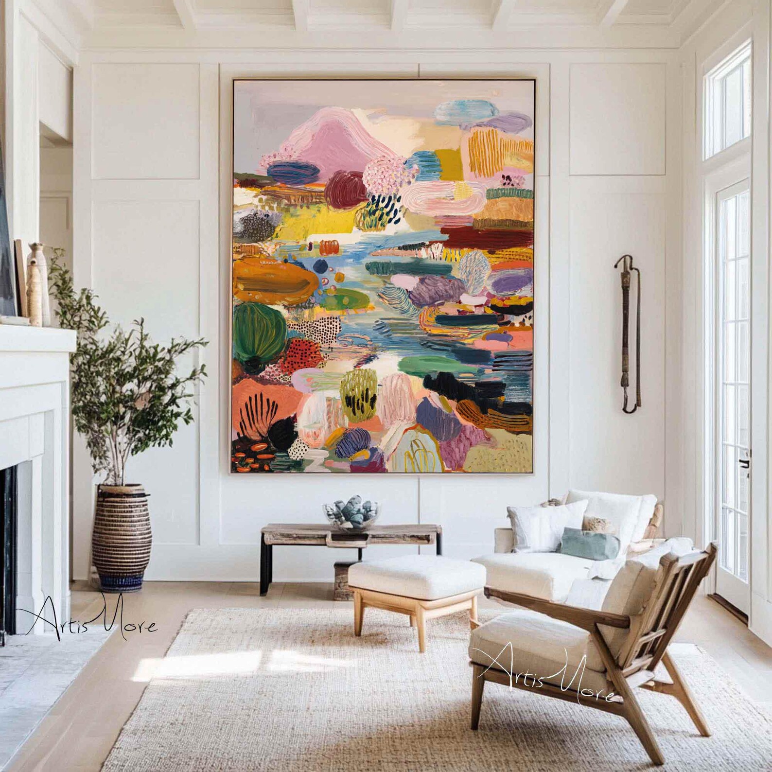 Colorful Abstract Landscape Painting Modern Textured Wall Art Vibrant ...