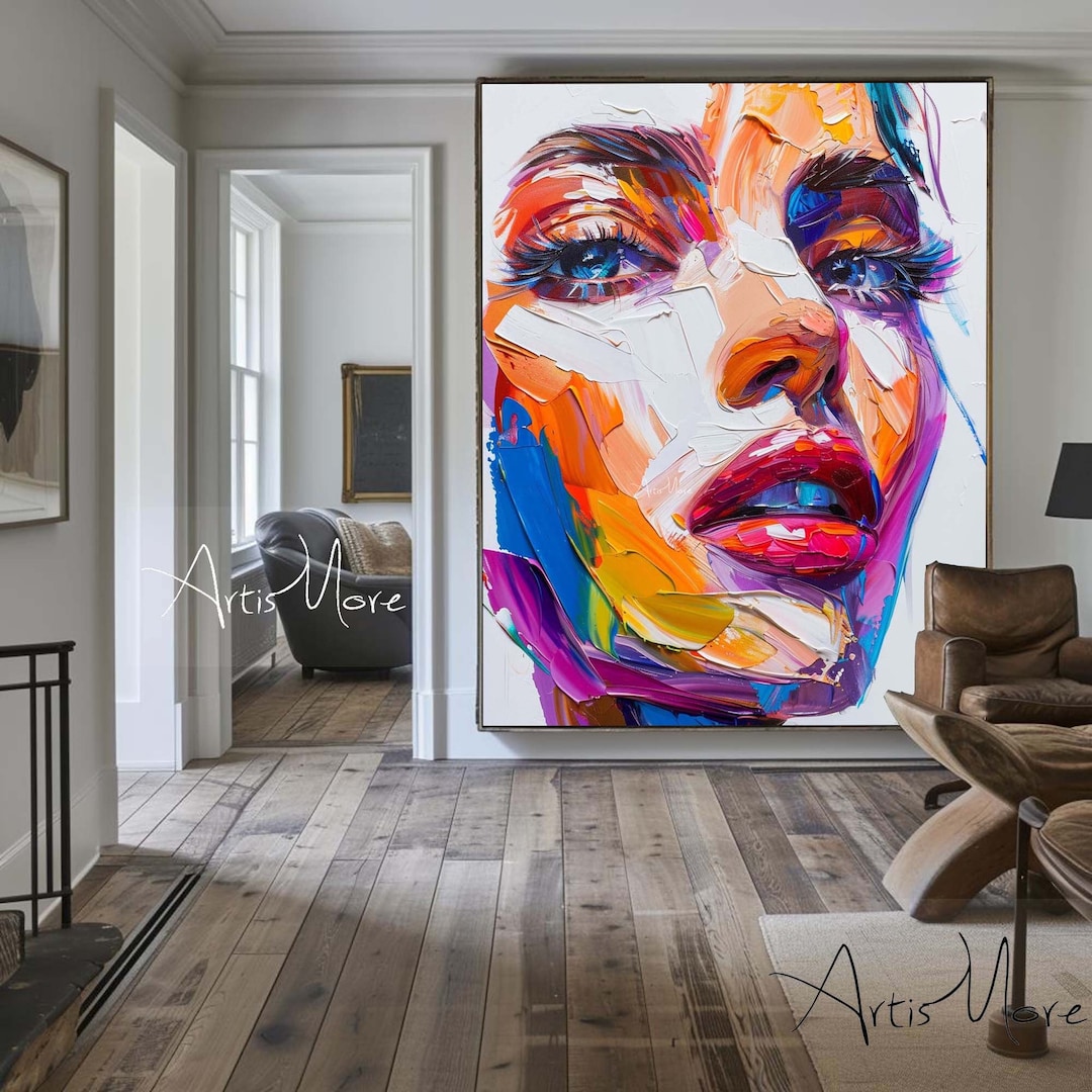 Abstract Woman Face Painting Colorful Texture Wall Art Female Portrait ...