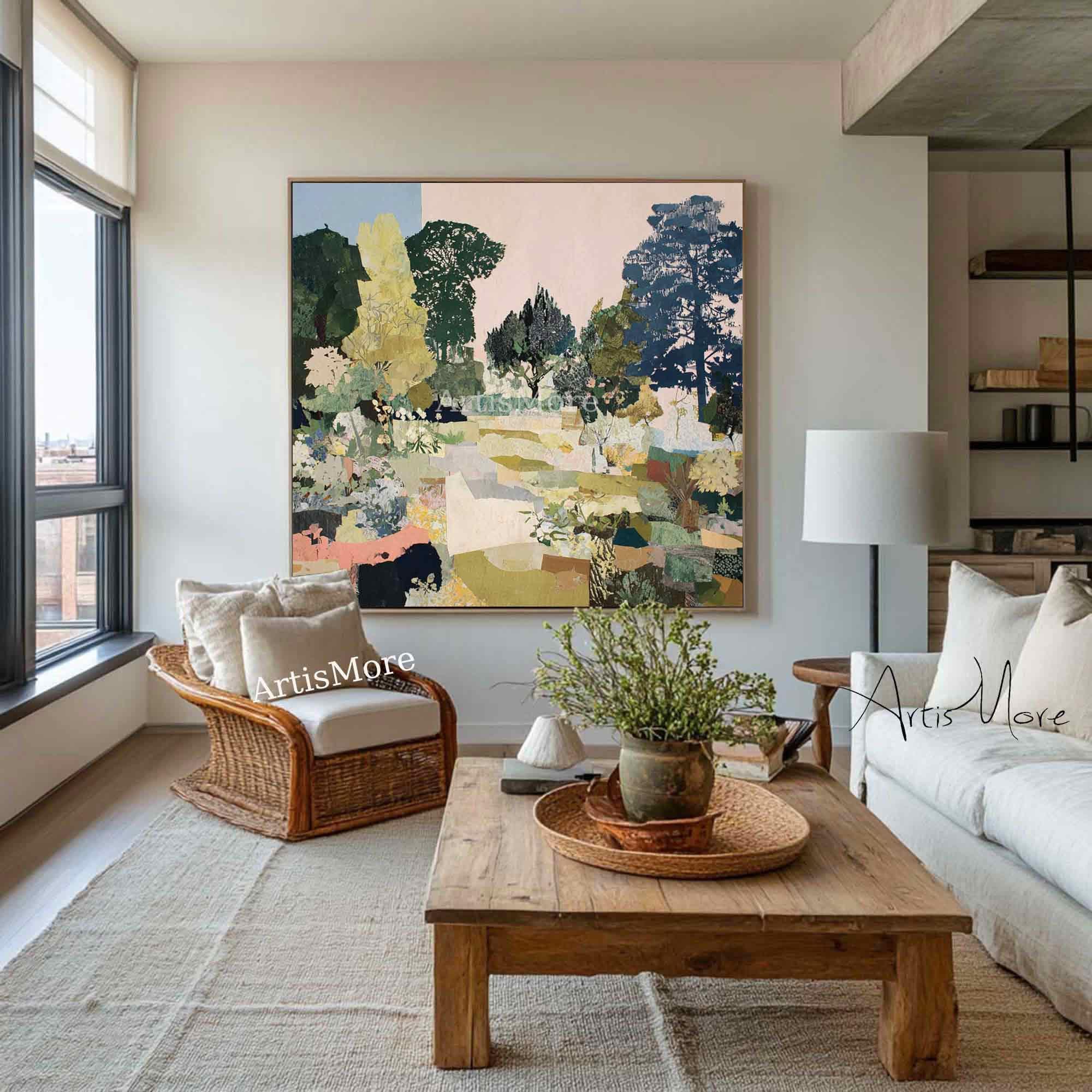 Original Abstract Woodland Landscape Oil Painting Soft Green Modern ...