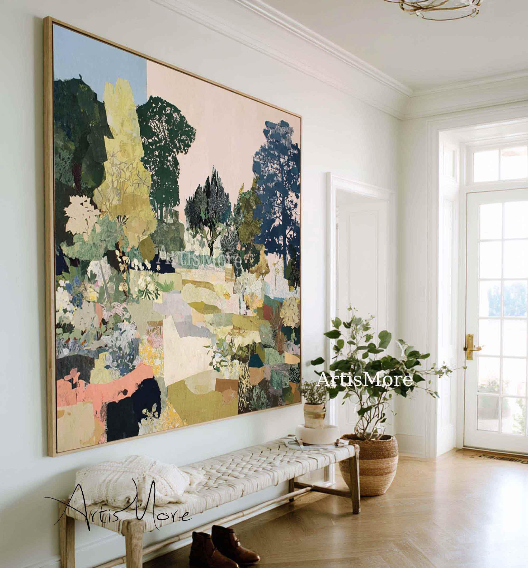 Original Abstract Woodland Landscape Oil Painting Soft Green Modern ...