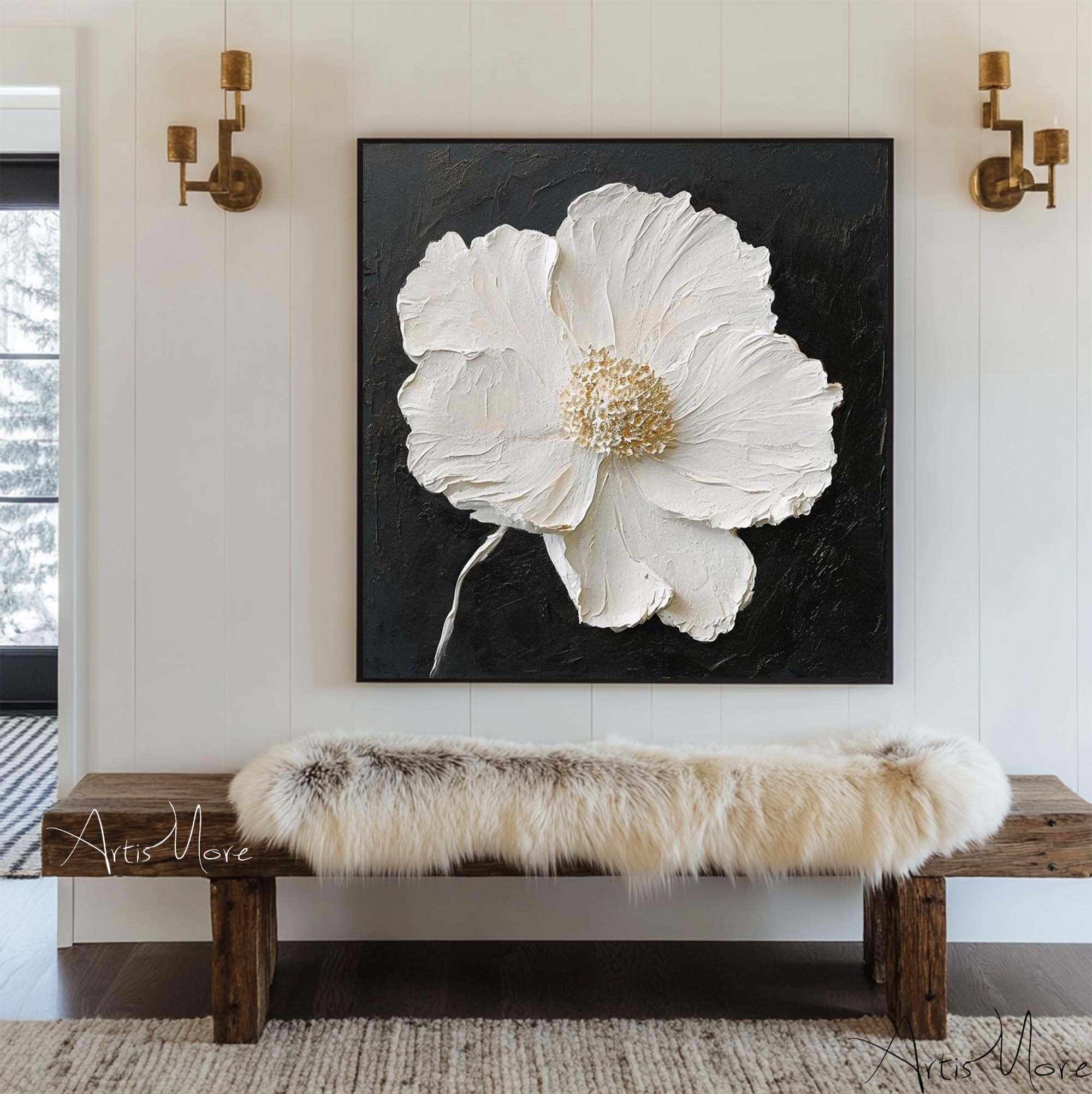 Textured Black and White Painting Flower - Etsy