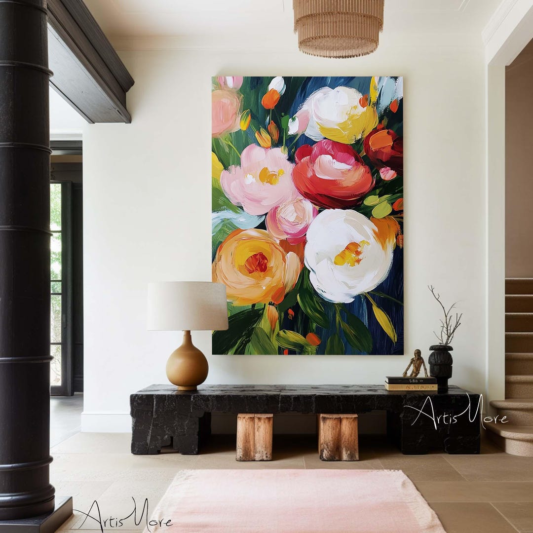 Abstract Flower Oil Painting on Canvas Large Colorful Texture Wall Art ...
