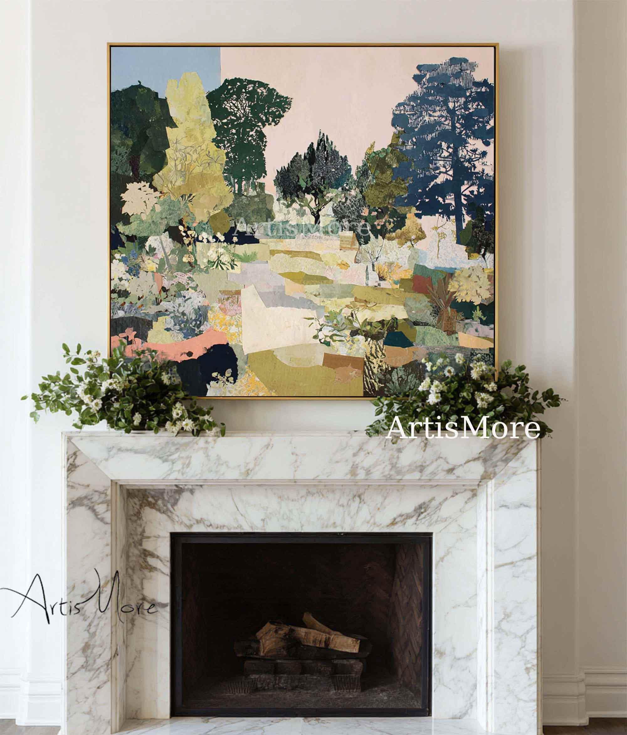 Original Abstract Woodland Landscape Oil Painting Soft Green Modern ...