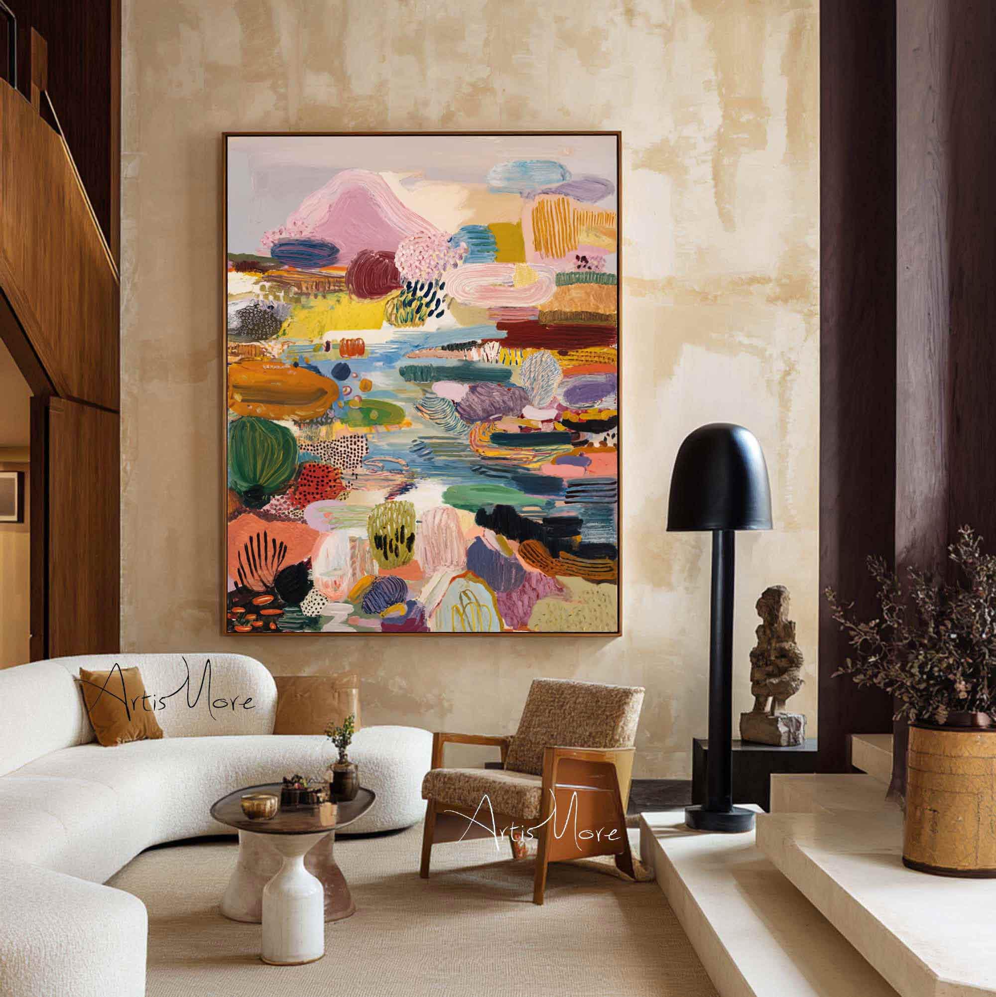 Colorful Abstract Landscape Painting Modern Textured Wall Art Vibrant ...