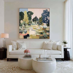 Original Abstract Woodland Landscape Oil Painting Soft Green Modern ...