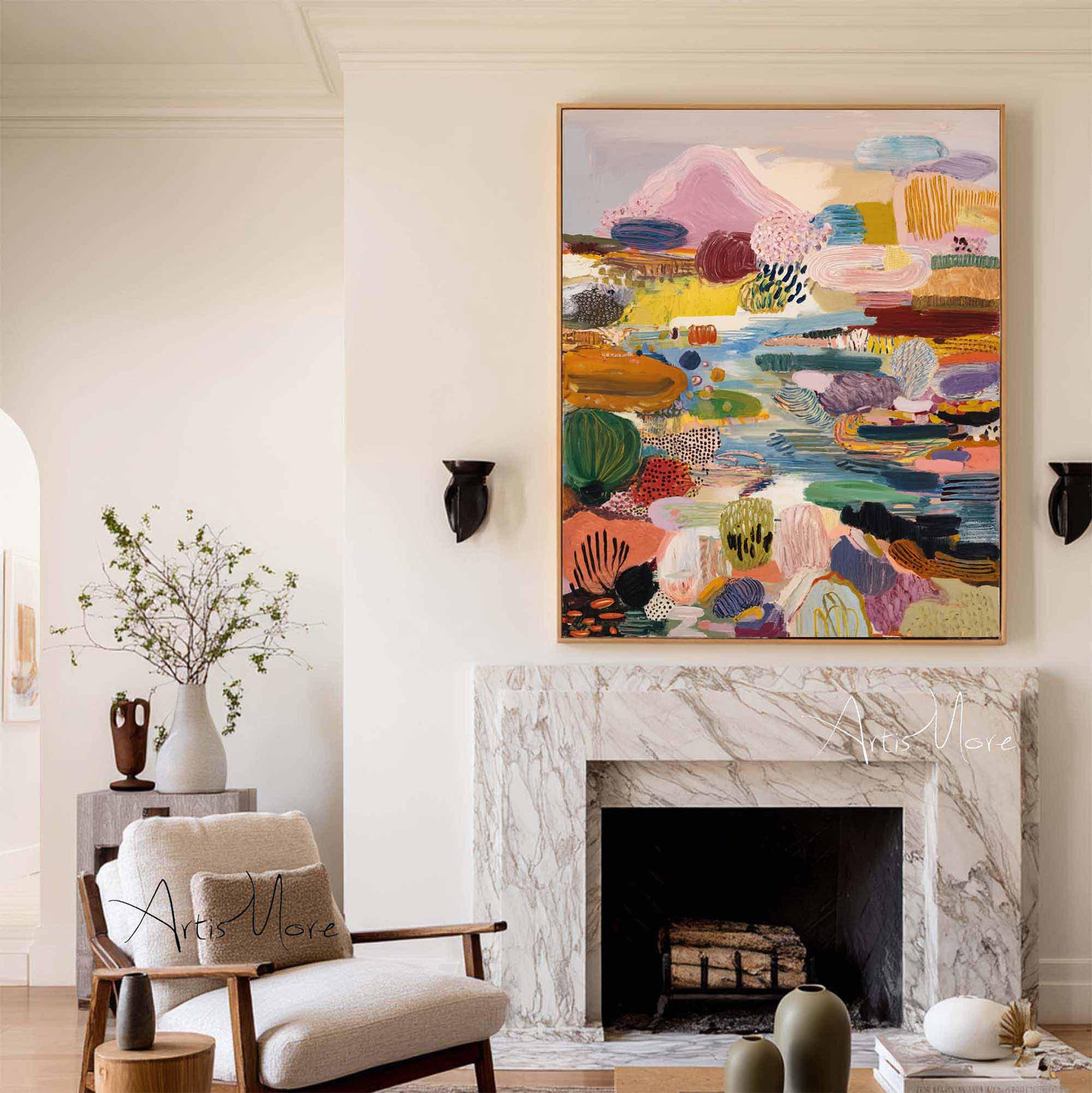 Colorful Abstract Landscape Painting Modern Textured Wall Art Vibrant ...