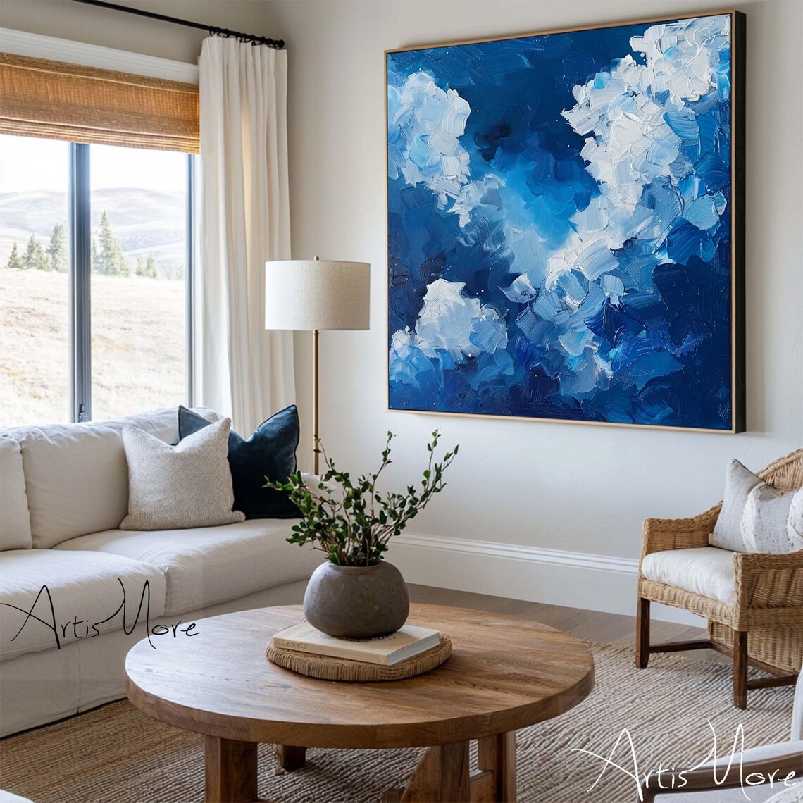 Texture Cloud Painting on Canvas Abstract Blue Sky Art Large Texture ...