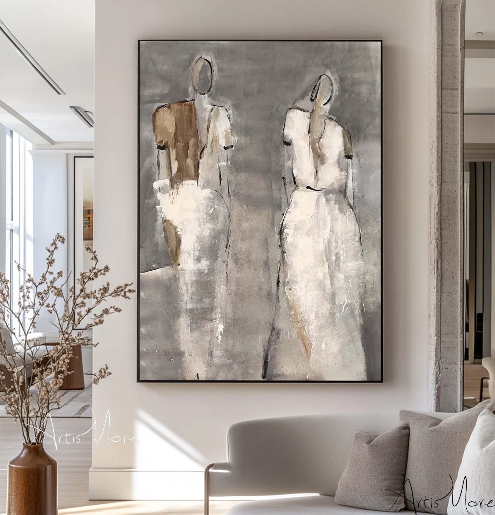 Wabi Sabi Women Figure Painting Large Beige Abstract Figurative Canvas ...