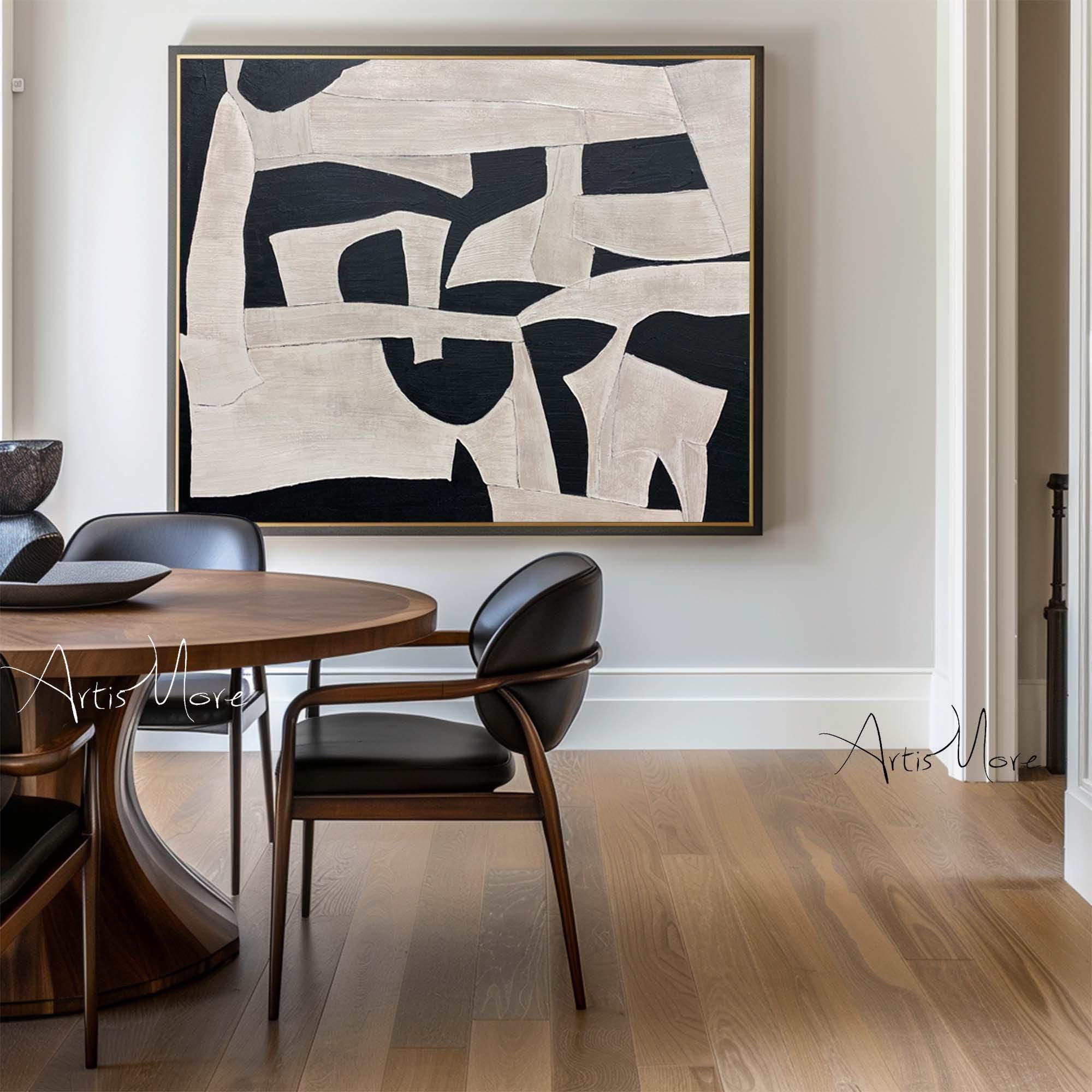 Large Beige Texture Canvas Art Beige & Black Abstract Minimalist Painting Black Textured Painting Wabi Sabi Wall Art Neutral Wall Art Framed